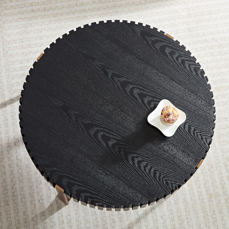 Modern Handcraft Drum Coffee Table with Sturdy Pedestal