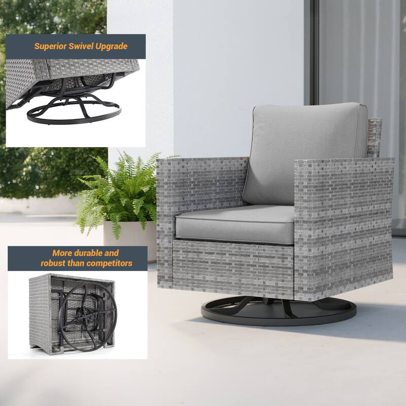 LIVOOSUN Patio 6Pcs Furniture Conversation Gray Rattan Swivel Rocking Sofa Set