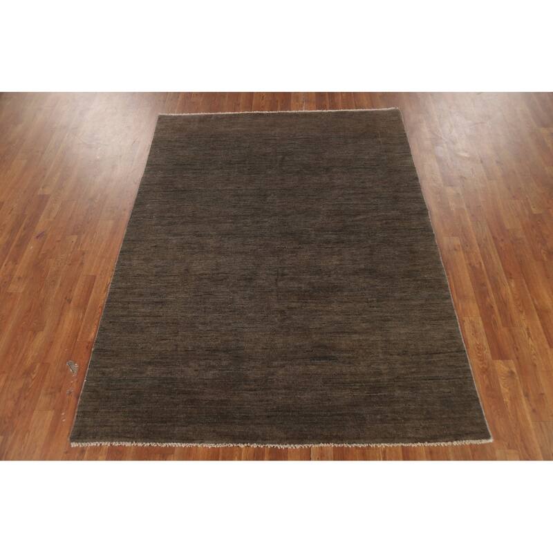 Dark Brown Gabbeh Oriental Rug Hand-Knotted Wool Carpet - 5'1" x 6'8"