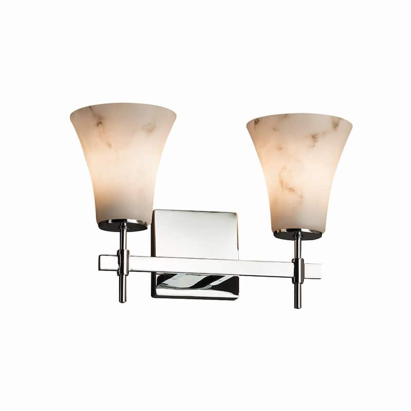 Justice Design LumenAria Union 2-light Polished Chrome Bath Bar, Faux Alabaster Round Flared Shade - Polished Chrome