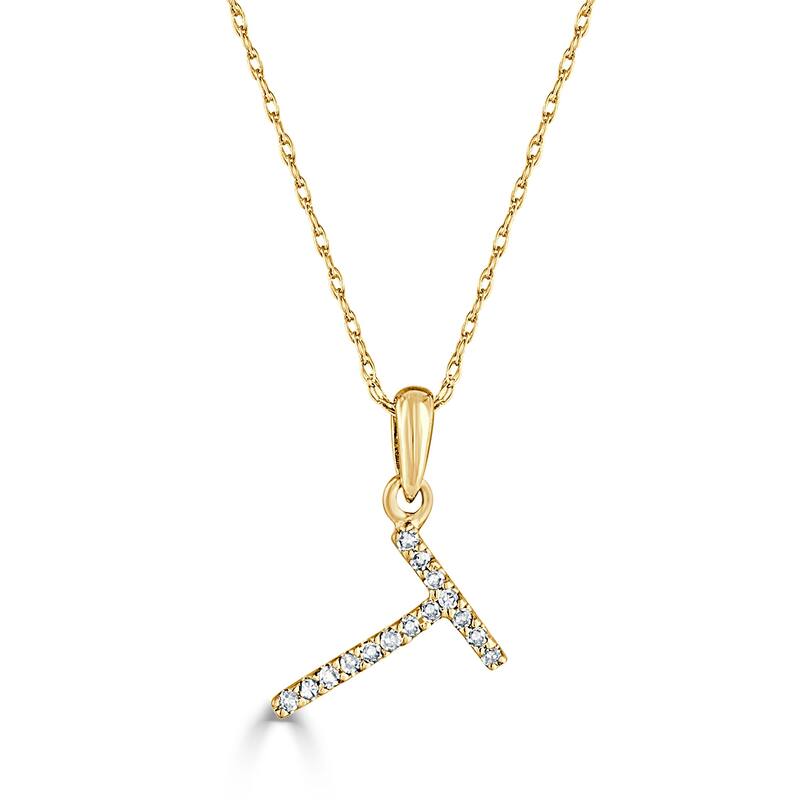Joelle Collection 1/10 ctw Diamond Initial Pendant Necklace 14K Gold adjustable 16 to 18 inch Chain - Personalized Gift - T - Yellow