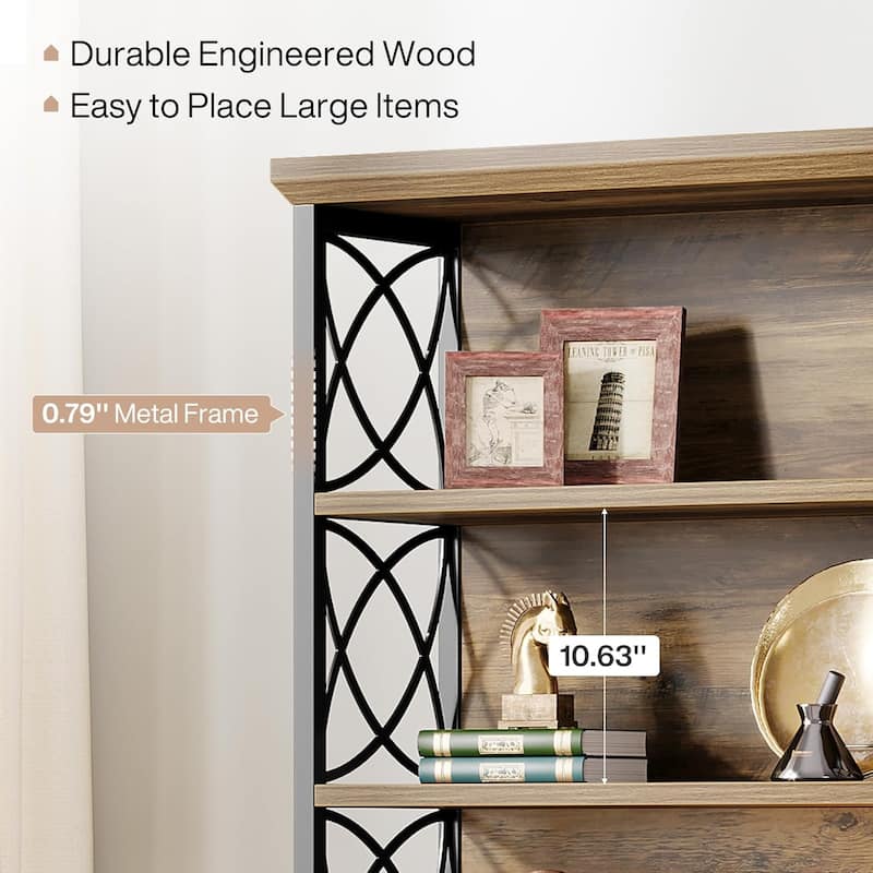 73'' Tall Wood Metal Bookcase Display Bookshelf with 6 Open Shelves - 31.5" L x 12.6" W x 72.83" H