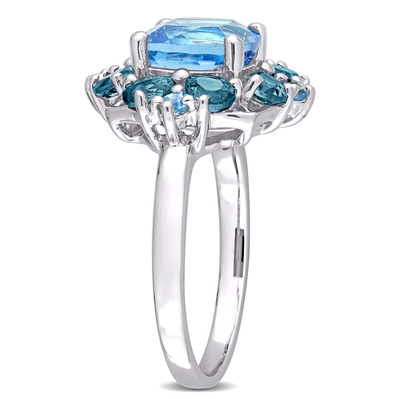 Miadora Sterling Silver 4 1/10ct TGW Swiss-Blue Topaz Floral Halo Cocktail Ring