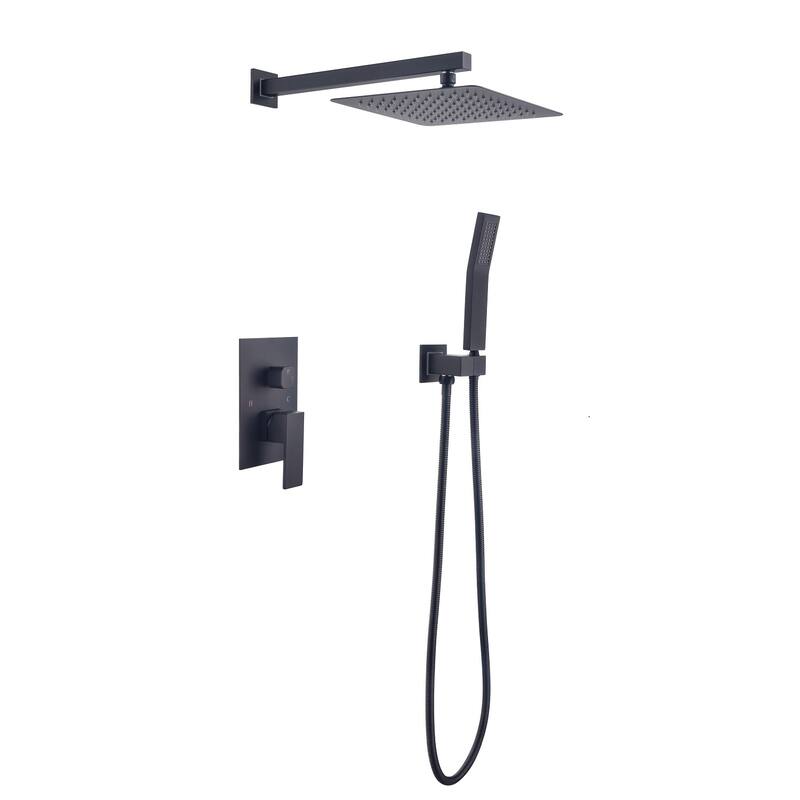 10 inch Shower Head Bathroom Luxury Rain Mixer Shower Complete Combo Set Wall Mounted - Matte Black