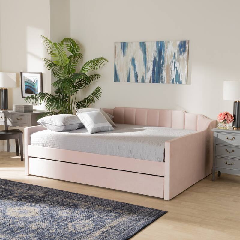 Lennon Modern and Contemporary Velvet Fabric Daybed with Trundle