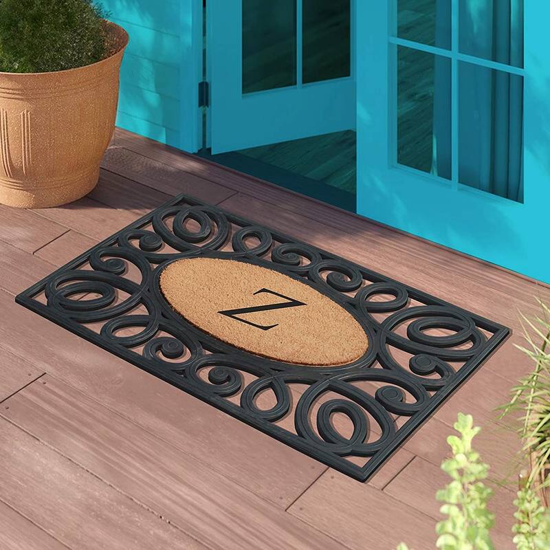 A1HC Rubber and Coir Elegant Circles Monogrammed Double Door Doormat 23"X38"