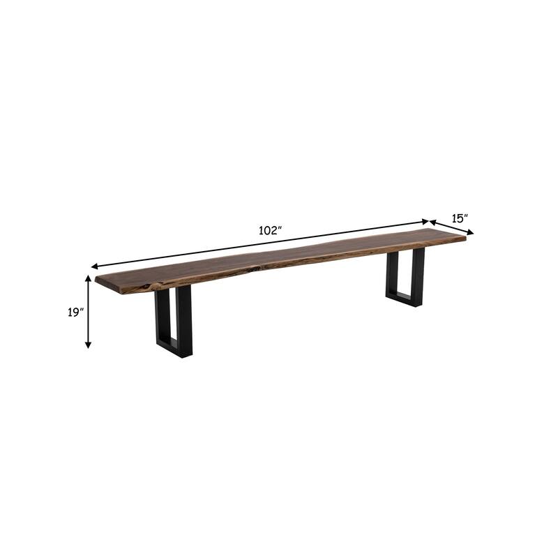 Cid Xue 102 Inch Dining Bench, Brown Live Edge Rectangular Top, Black Metal