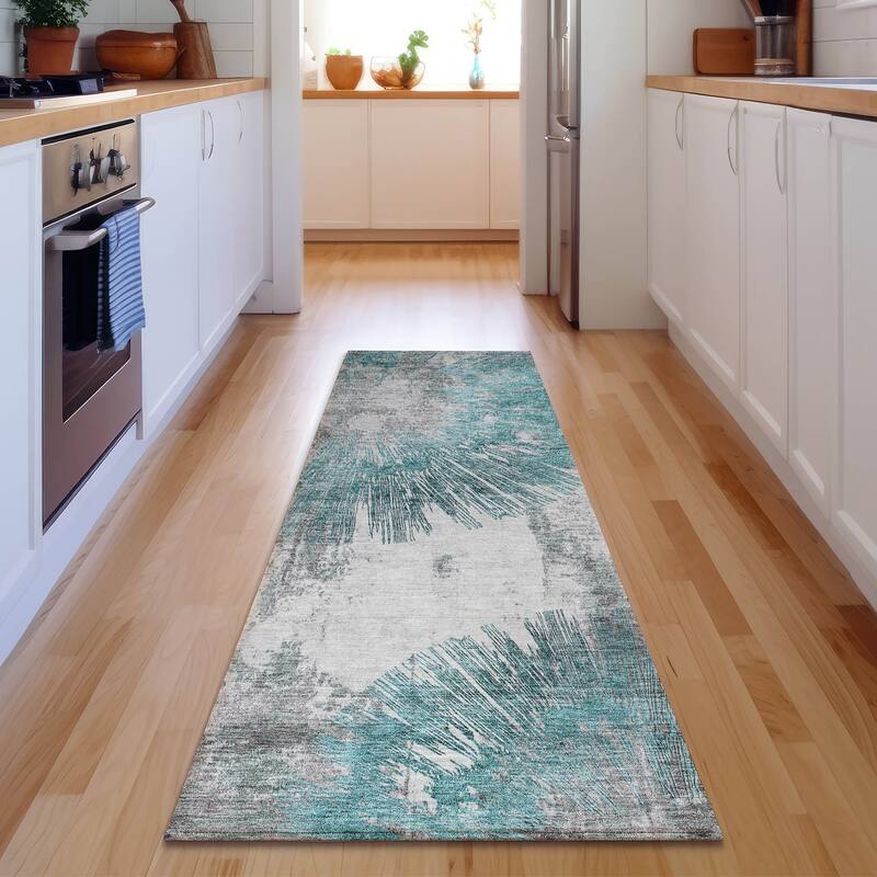 Premium Washable Super Soft Modern Burst Mayfield Rug - Teal - 2' 3" x 7' 6" - Runner