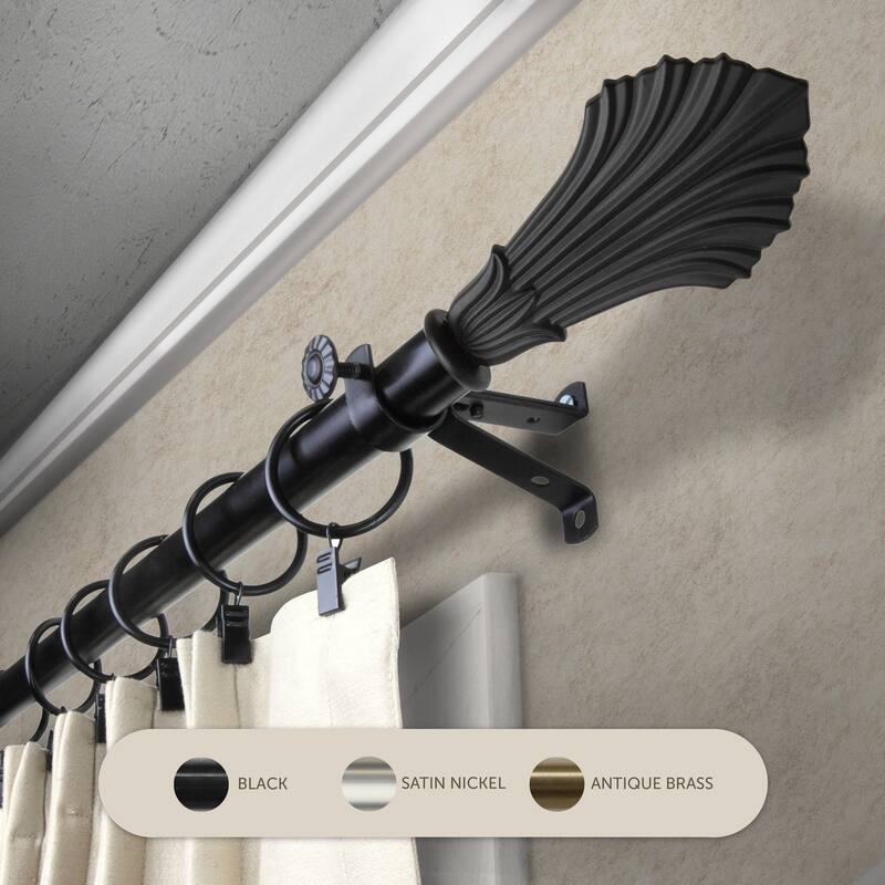 InStyleDesign Fin Adjustable Curtain Rod 13/16 inch dia. - 66 to 120 inches - Black