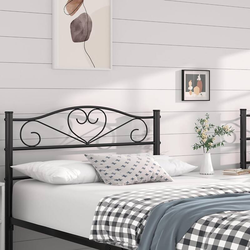 VECELO Twin Size Metal Bed Frame Set of 2, Heavy Duty Platform Beds with Headboard, No Box Spring Needed, Under Bed Storage