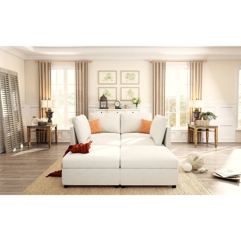 123" U-Shaped Modular 4 Seater Sectional Sofa with Storage Ottomans, Easy Assembly and Transport