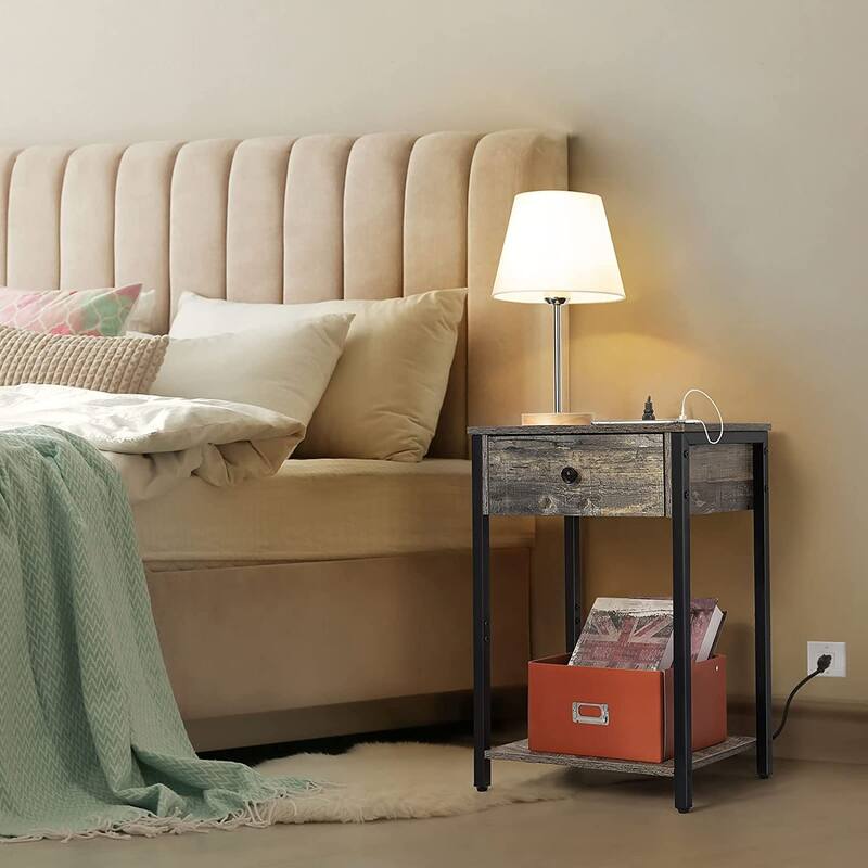 Nightstand with USB Ports and Power Outlets