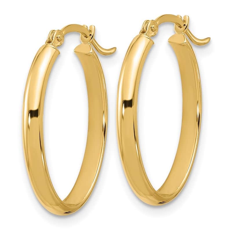 Curata 14k Yellow Gold Polished Flat Oval Hoop Earrings (4mm x 17mm)