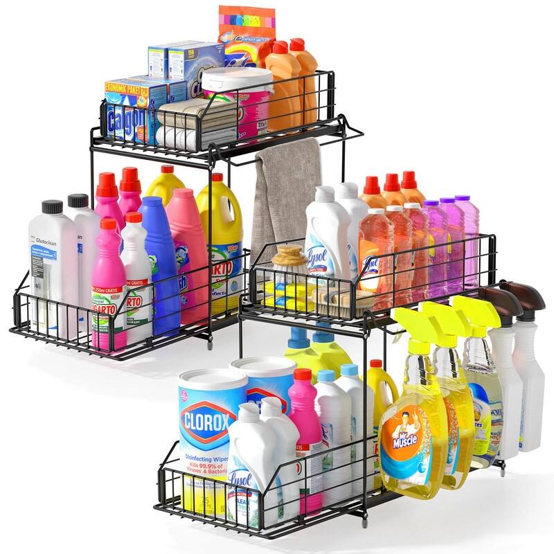 Under Sink Organizer - 14.2"D x 9.8"W x 14.5"H - Black 10.2"W x 14.6"H Wider 2 Pack