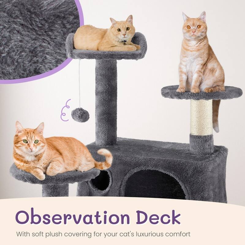 53 Inch Multi-Level Cat Tree Cat Condo with Scratching Posts Dark Grey