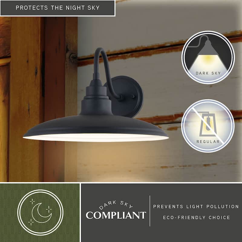Tucson 1 Light Integrated LED Black and White Farmhouse Outdoor Wall Lantern Metal Shade