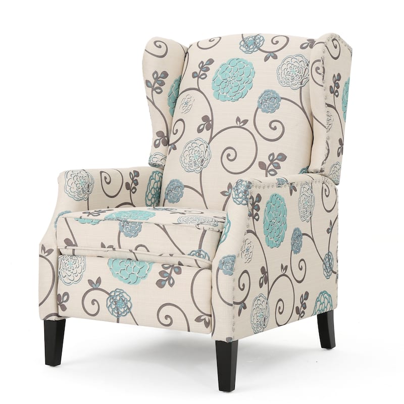 Wescott Wingback Pushback Recliner by Christopher Knight Home - Light Beige and Blue Floral