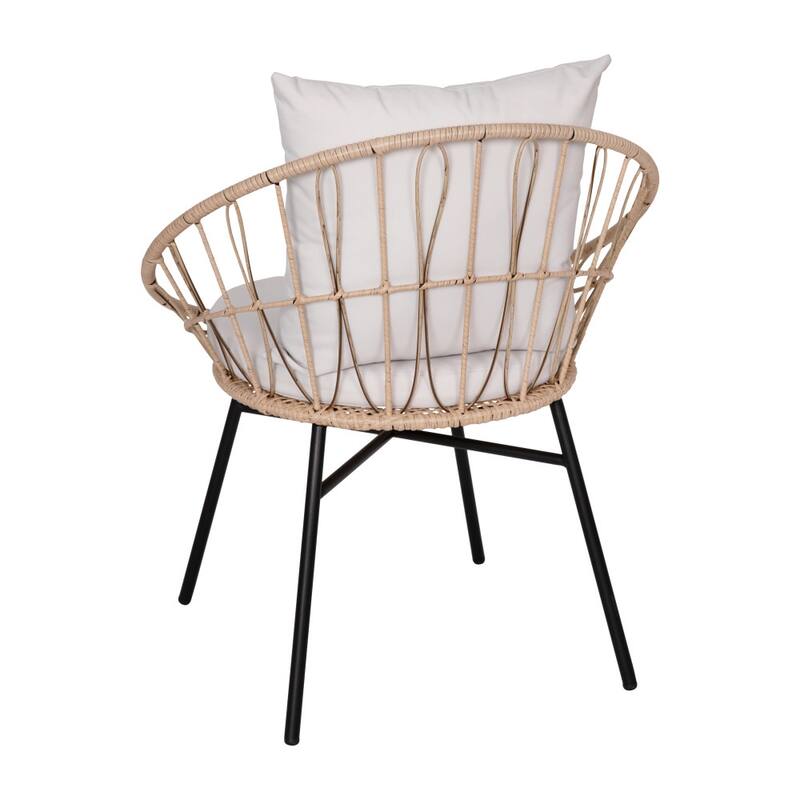Indoor/Outdoor Rattan Rope Bistro Set, Glass Top Table & Cushions