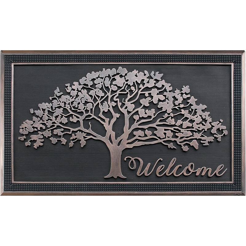 A1HC 100% Rubber Front Door Mat, All Season Large Size, Thin Profile Heavy Duty Doormat for Indoor Outdoor Use - 30"x48" - Shredding Tree Rubber Bronz