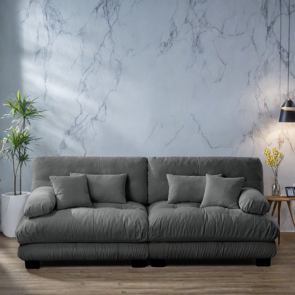 94.4" Chenille 3-Seat Sofa with Round Bolster Armrests, Deep Seat Cushions for Living Room