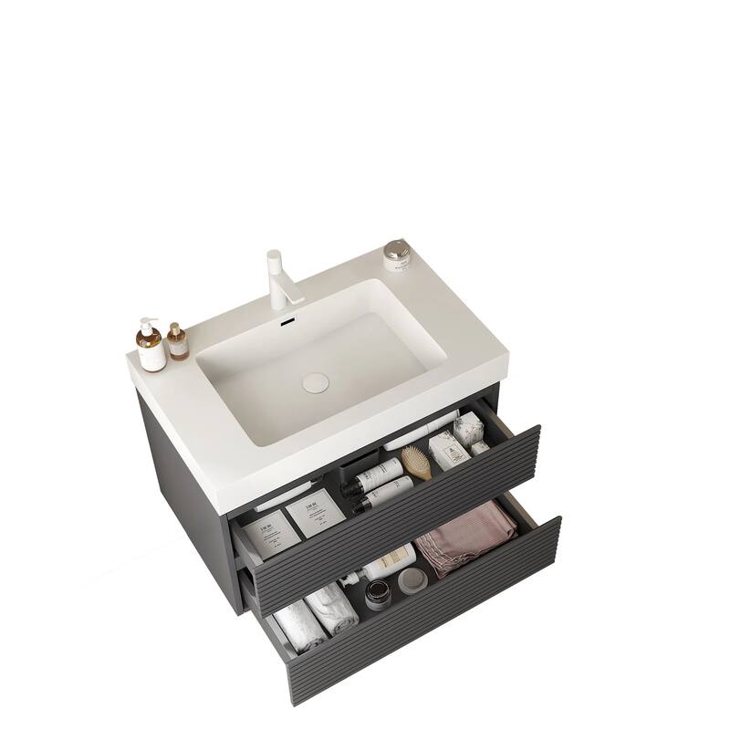 30" Modern Floating Bathroom Vanity with Rectangular Acrylic Integrated Undermount Sink