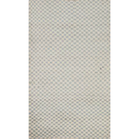 Checkered Moroccan Area Rug Hand-knotted Wool Contemporary Carpet - 3'1" x 4'11"