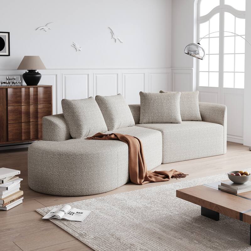 Upholstered Oversized Sectional Sofa, 112-Inch Chenille 4-Seater Extra Deep & Wide Seat Curved Cloud Couch with 4 Throw Pillows