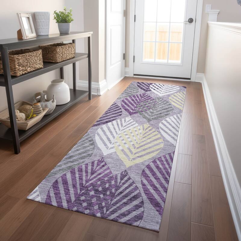 Premium Washable Super Soft Farmhouse Leaves Mayfield Rug - Purple - 2' 3" x 7' 6" - Runner