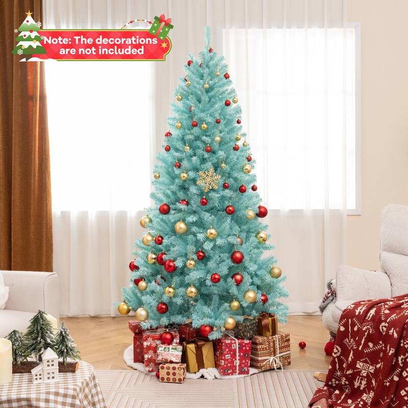 Gymax 7 FT Artificial Xmas Tree w/ 1040 Branch Tips 380 Warm White LED - See Details - Blue - 7 Foot