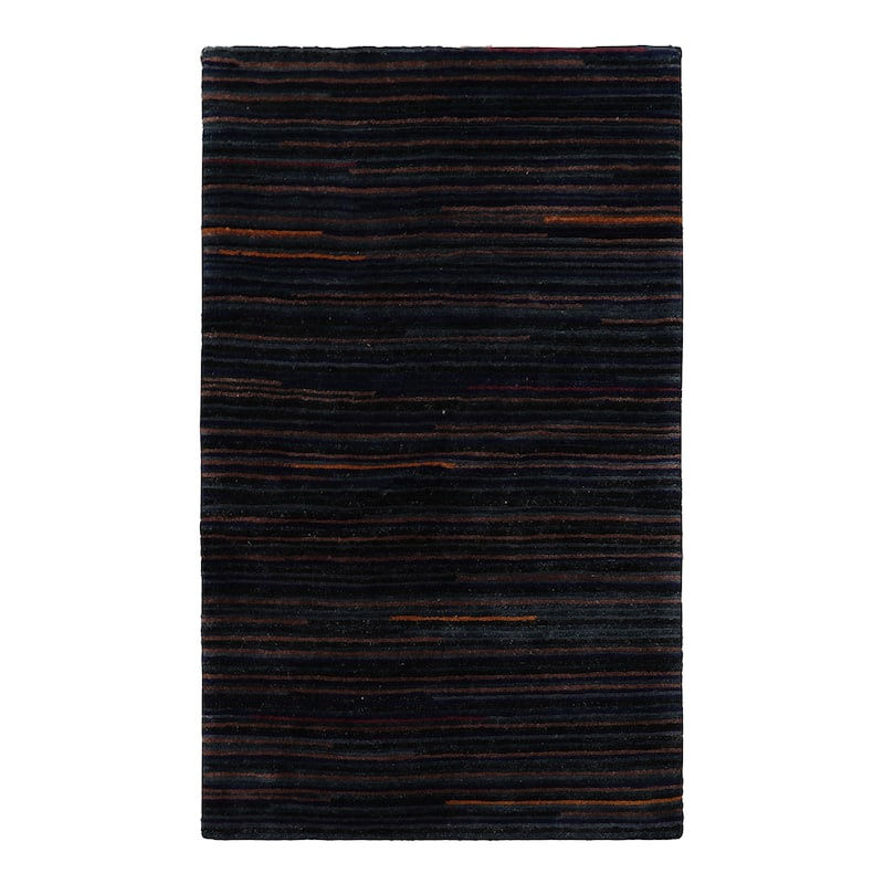 Tibetan Modern & Contemporary Plush Pile 3'1''x5'2'' Hand Knotted Wool Navy Rug - 3' 1'' x 5' 2'' - 3' 1'' x 5' 2''