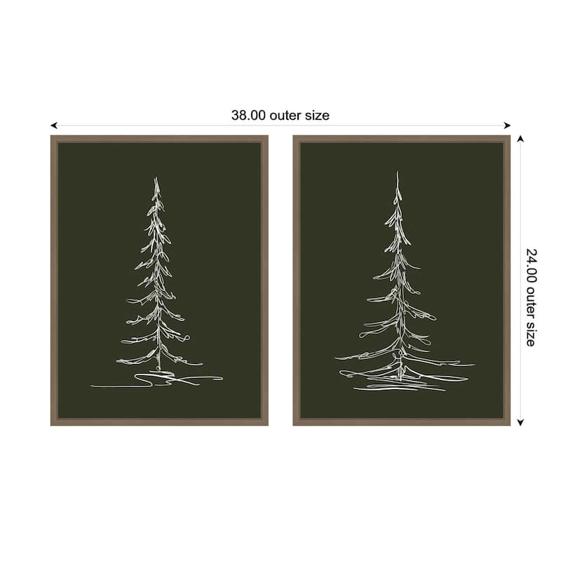 Kate and Laurel Sylvie Minimalist Evergreen Trees Sketch - 2 Piece Framed Canvas Art Set by The Creative Bunch Studio