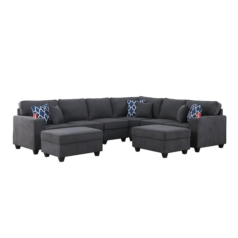 8 Piece L-Shape Sectional Sofa with 2 Ottomans in Stone Gray