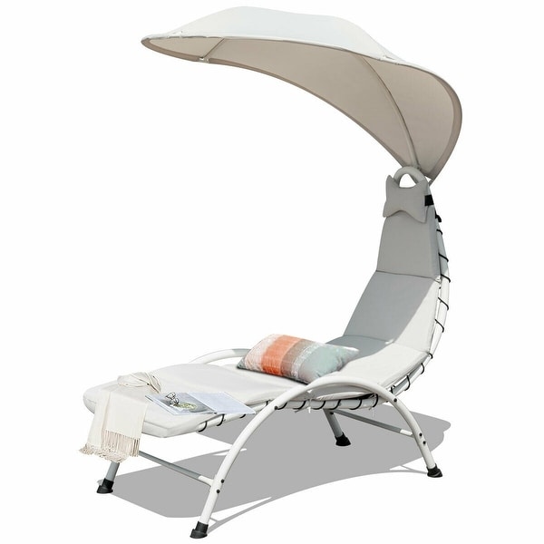 Details about   Patio Hanging Chaise Lounge Chair Swing Hammock Canopy Outdoor Beige 