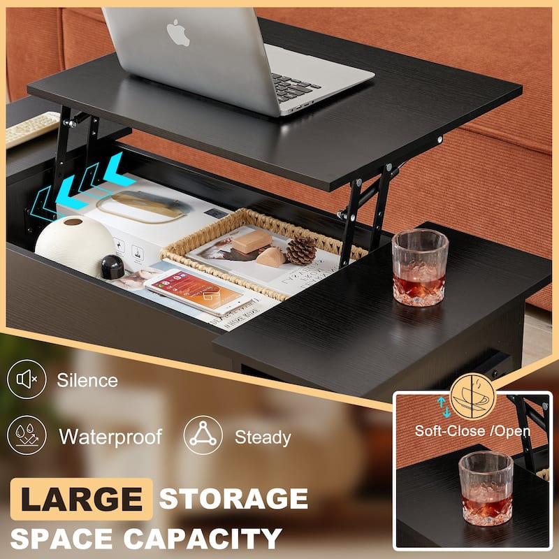 VECELO 3-piece Coffee Table Set,Lift Top Coffee Table with Hidden Storage and Nightstands Set of 2