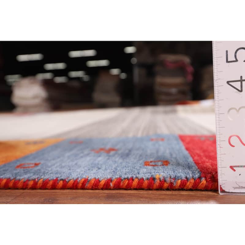 Modern Gabbeh Oriental Area Rug Hand-Knotted Beige Wool Carpet - 8'5" x 9'9"