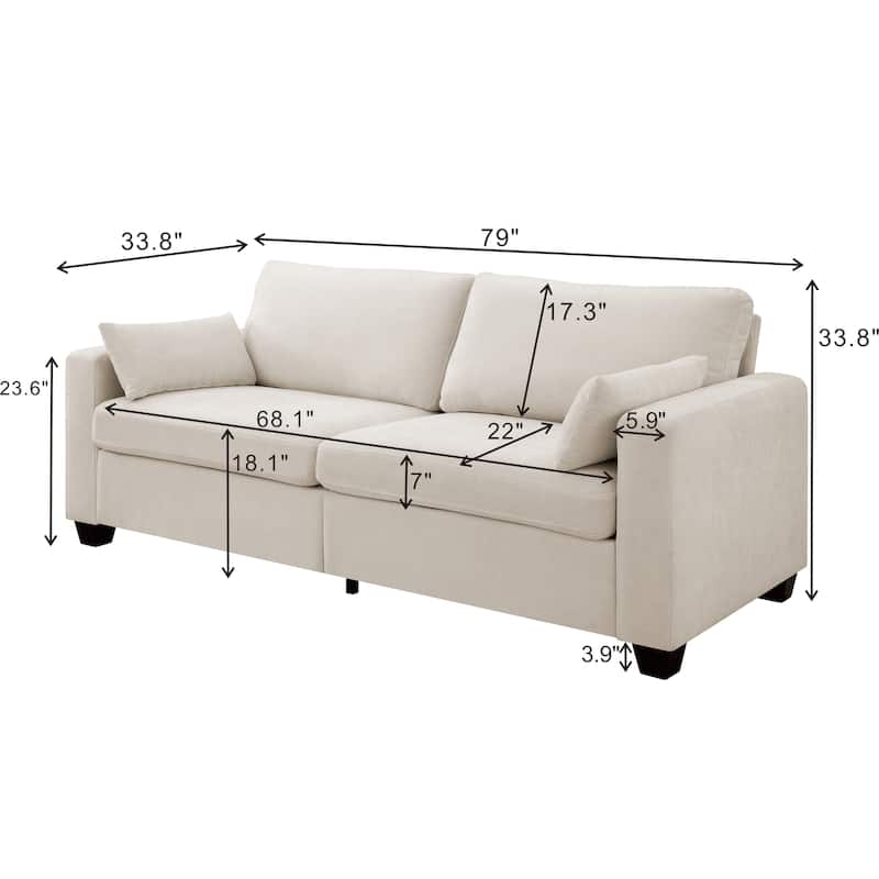 Modern Loveseat Sofa for Living Room, Removable Cover, Spring Cushions, Solid Wood Frame, Wide Armrest for Small Space