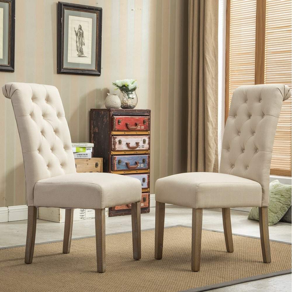Tufted Parsons Dining Chairs Set of 2 Armless Design Enhance Dining Room Aesthetics Comfortable & Sturdy - Tan