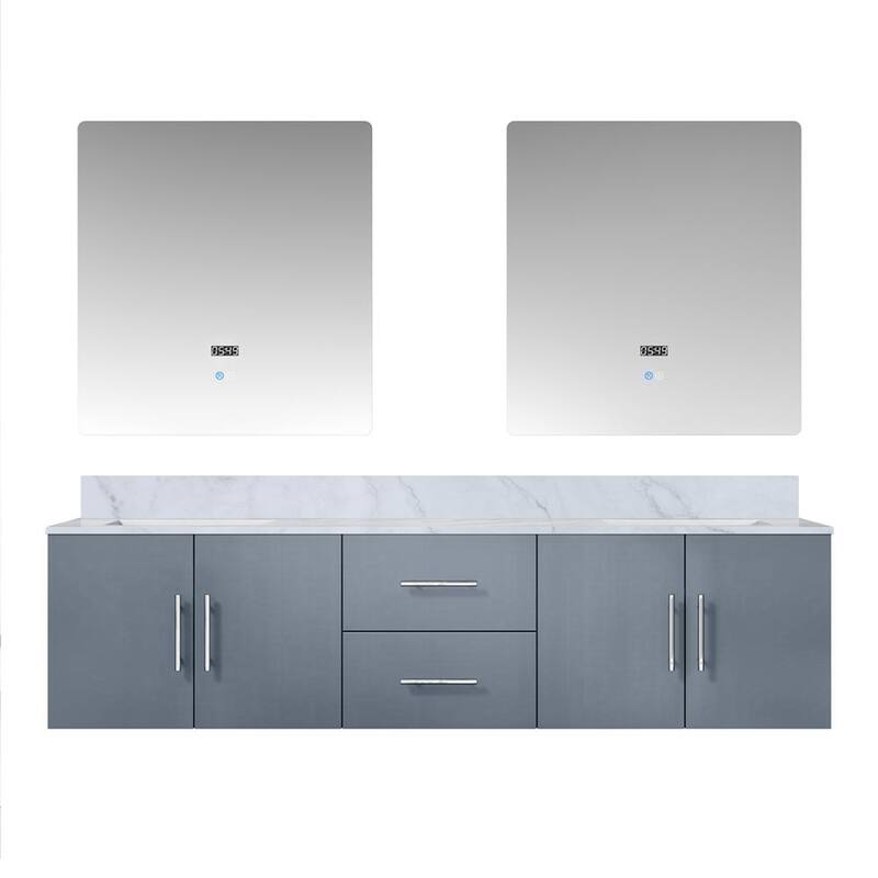 Geneva 72 in. W x 22 in. D Glossy White Double Bath Vanity, Carrara Marble Top, and 30 in. LED Mirrors