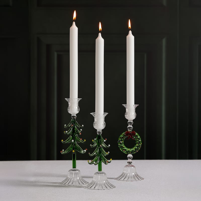 Holiday 8.25" Tall Tree Taper Candle Holders, Set of 4