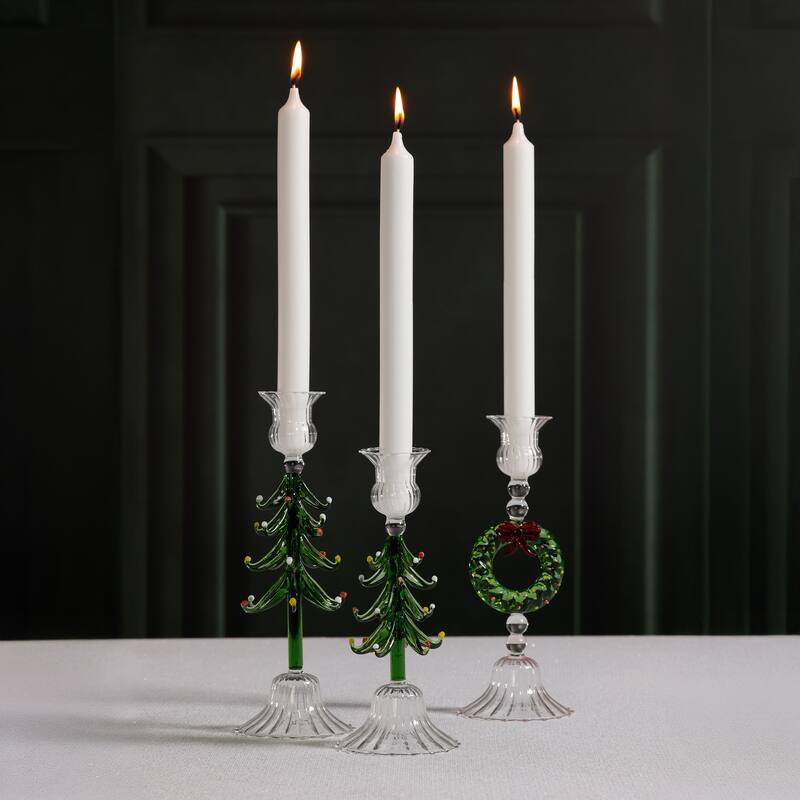 Holiday 9.25" Tall Tree Taper Candle Holders, Set of 4