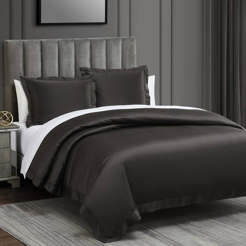 HiEnd Accents High Shine Satin Duvet Cover Set, 3PC - Espresso - Queen