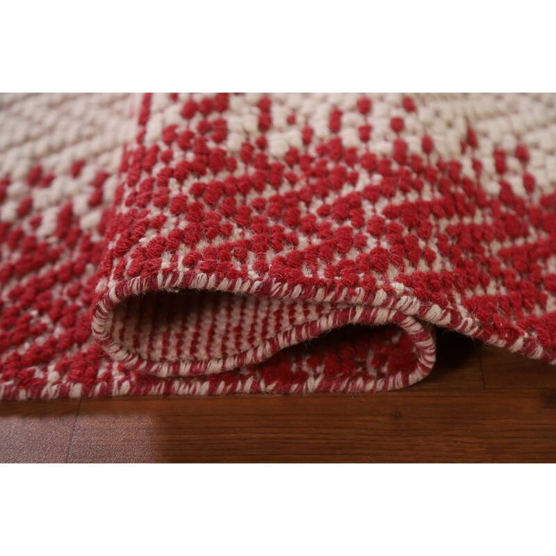 Hand Knotted Oriental 100% Wool Carpet Modern Chevron Red Moroccan Area Rug - 7' 0'' X 5' 1''