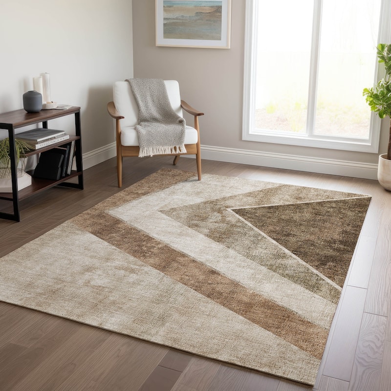 Machine Washable Indoor/ Outdoor Chantille Modern Geometric Rug - Brown - 3' x 5'