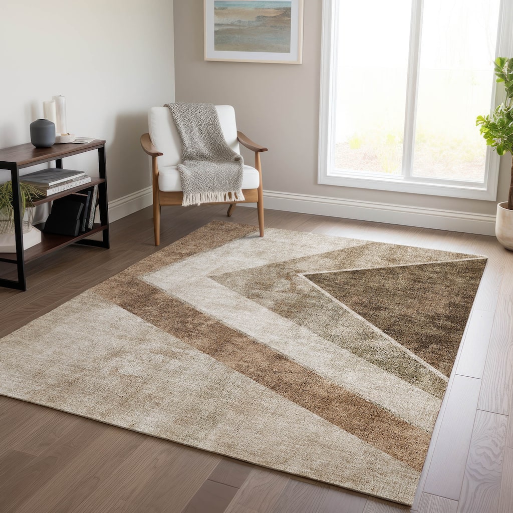 Machine Washable Indoor/ Outdoor Chantille Modern Geometric Rug