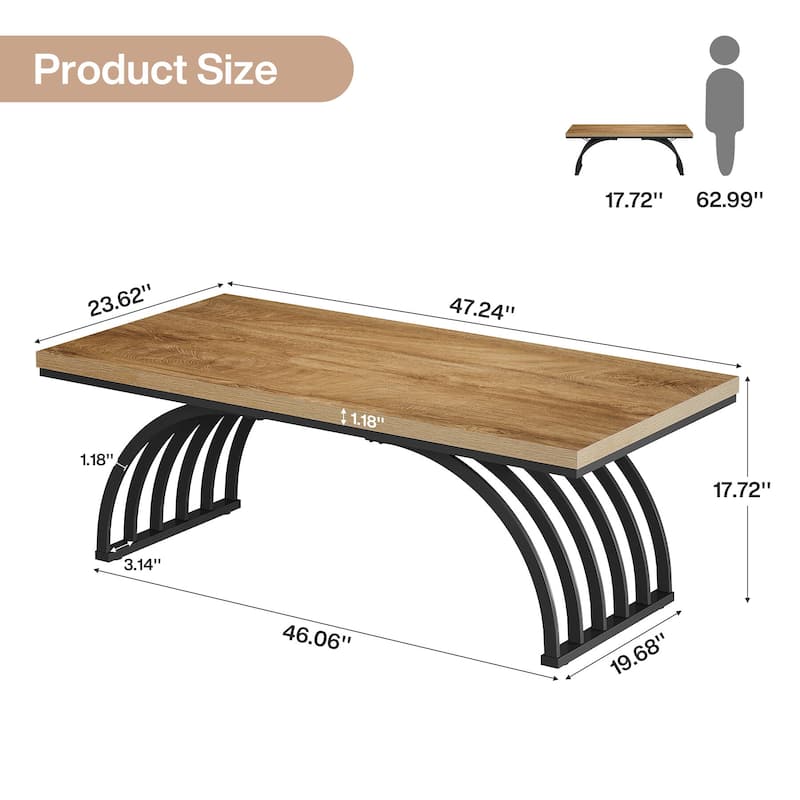 47-Inch Wood Coffee Table, Rustic Rectangular Center Tea Table