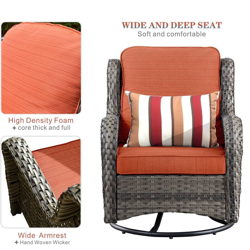 OVIOS 9-piece Patio Wicker Swivel Chair Set With 30" Fire Pit