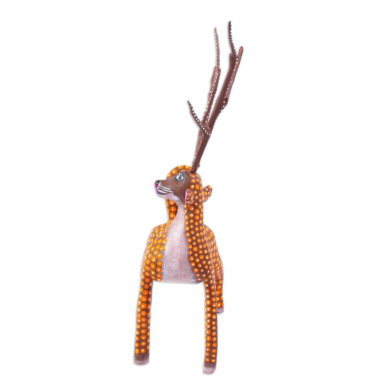 Novica Handmade Orange Deer Wood Alebrije Sculpture