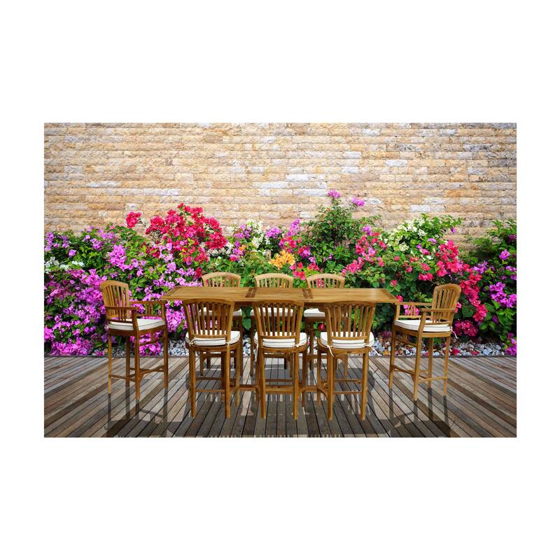 Chic Teak 9 Piece Teak Wood Orleans Bar Table/Chair Set With Cushions