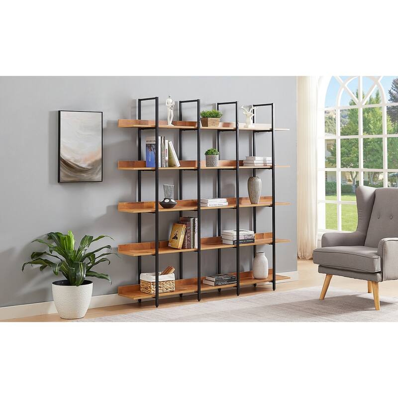 5 Tier Bookshelf Office Bookshelf Metal Frame MDF Board