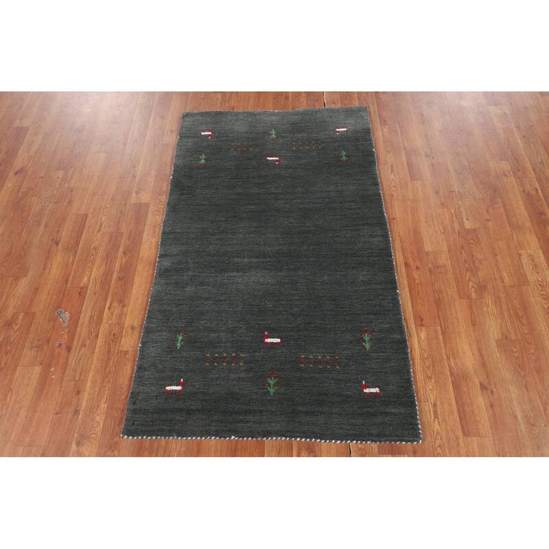 Tribal Green Gabbeh Indian Accent Rug Handmade Wool Carpet - 2'11" x 4'10"